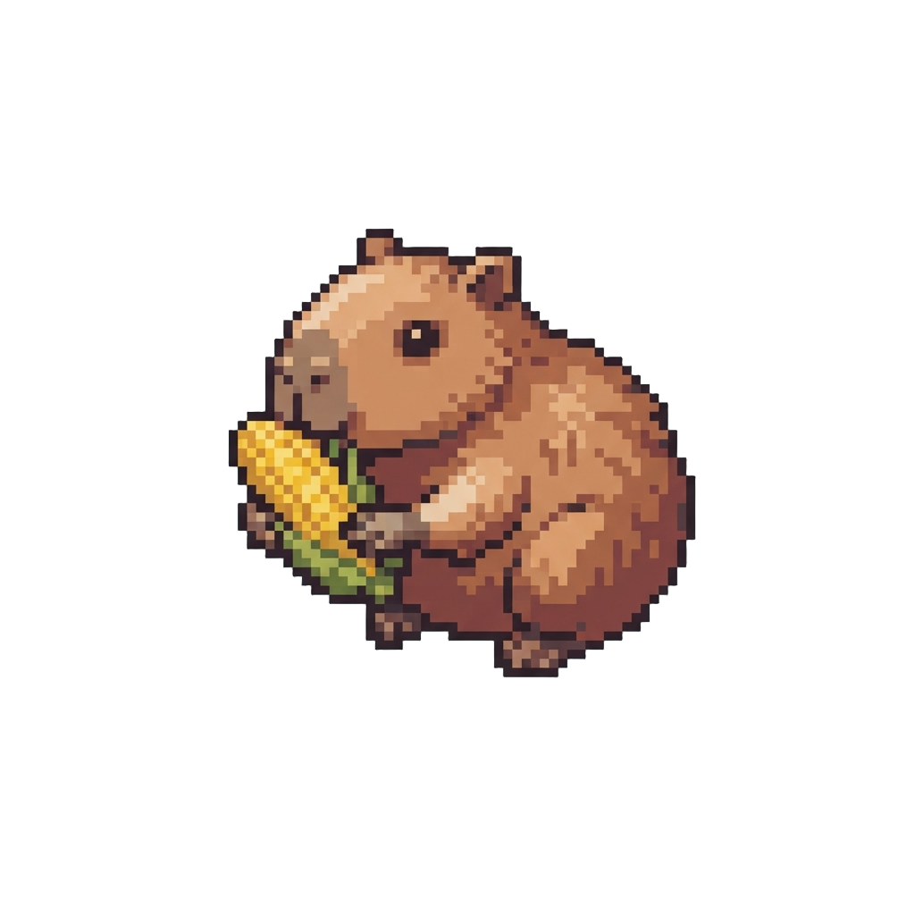 A Floating Giant Capybara Eating Corn