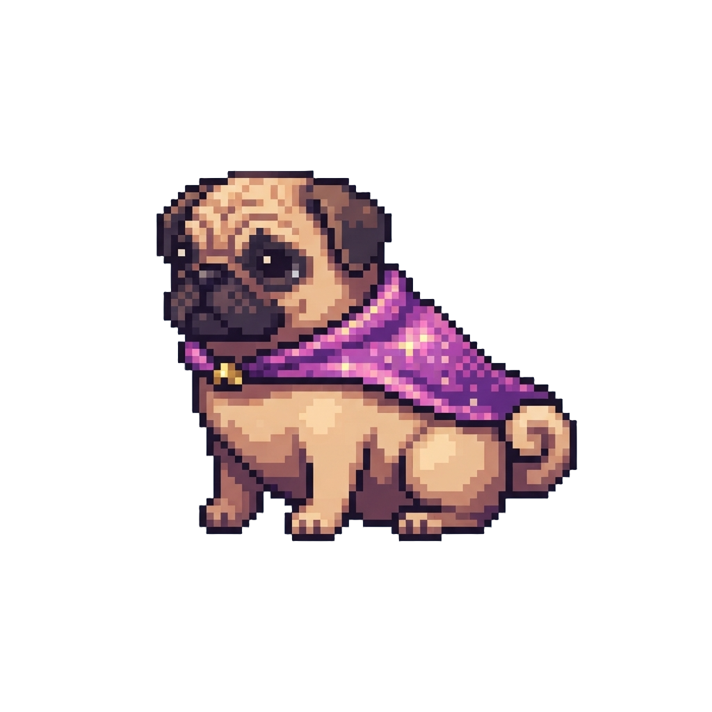 A Chubby Pug Wearing a Sparkly Cape