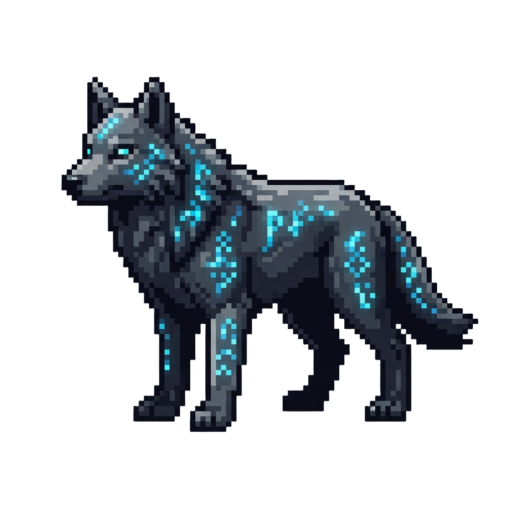 A Majestic Obsidian Alpha Wolf with Glowing Runes