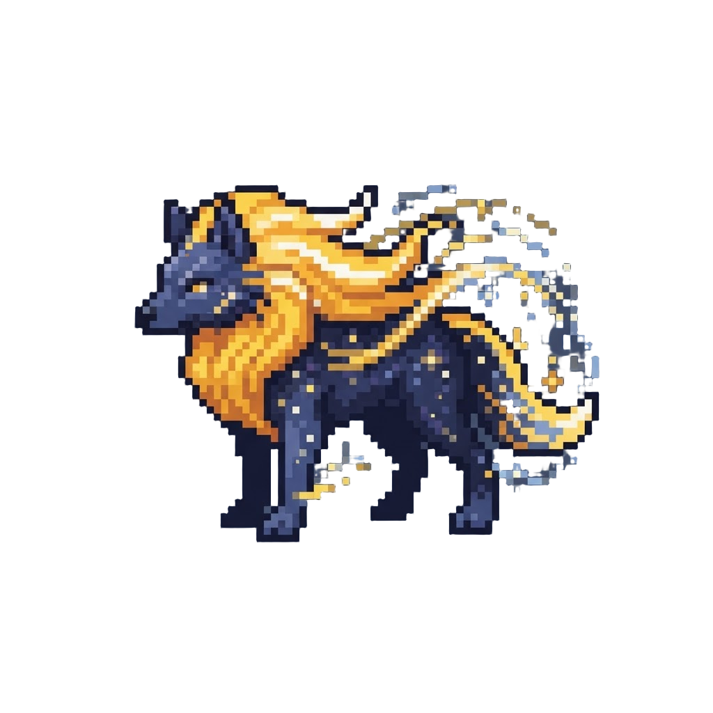 A Golden-maned Cosmic Wolf with Celestial Trails