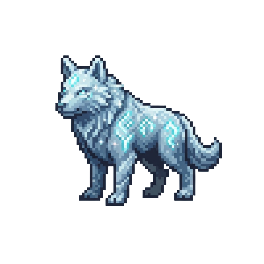 A Majestic Frost-coated Wolf with Glowing Icy Runes