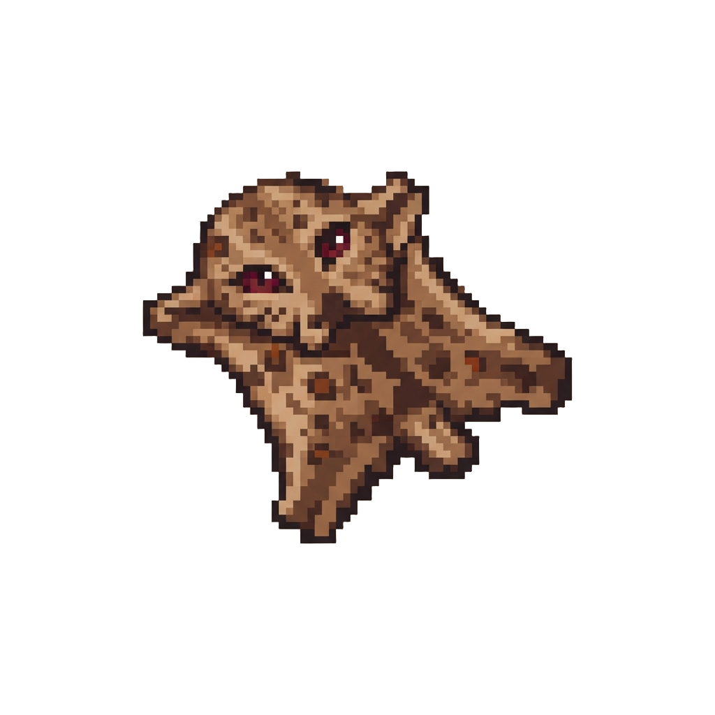 Mottled Brown Pelt with Deep Red Eyes