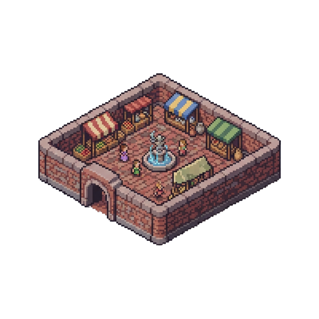 A Bustling Brick Market Square