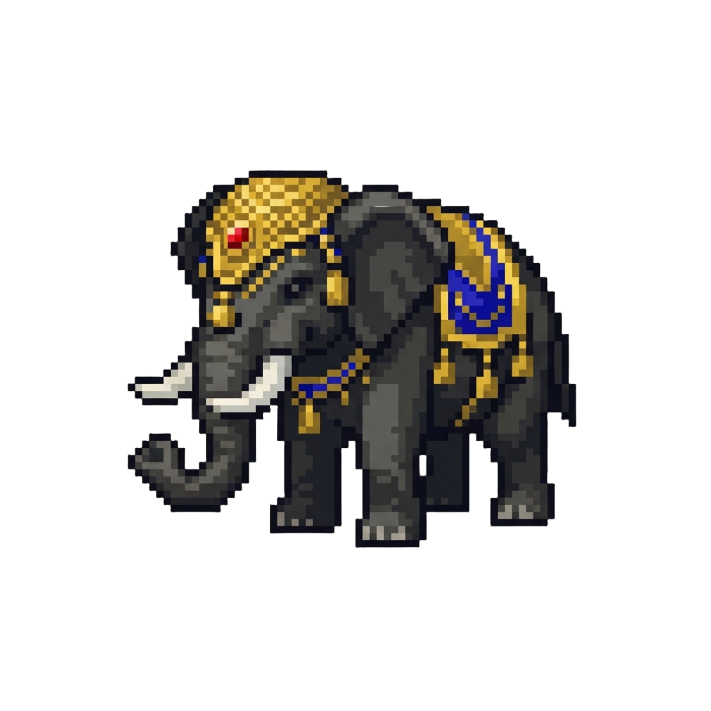 A Giant Shadowy Indian Elephant with Ornate Headgear