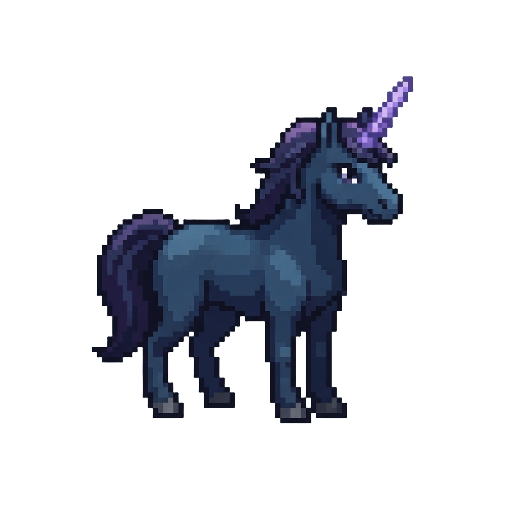 A Mystical Midnight Unicorn with a Violet Horn