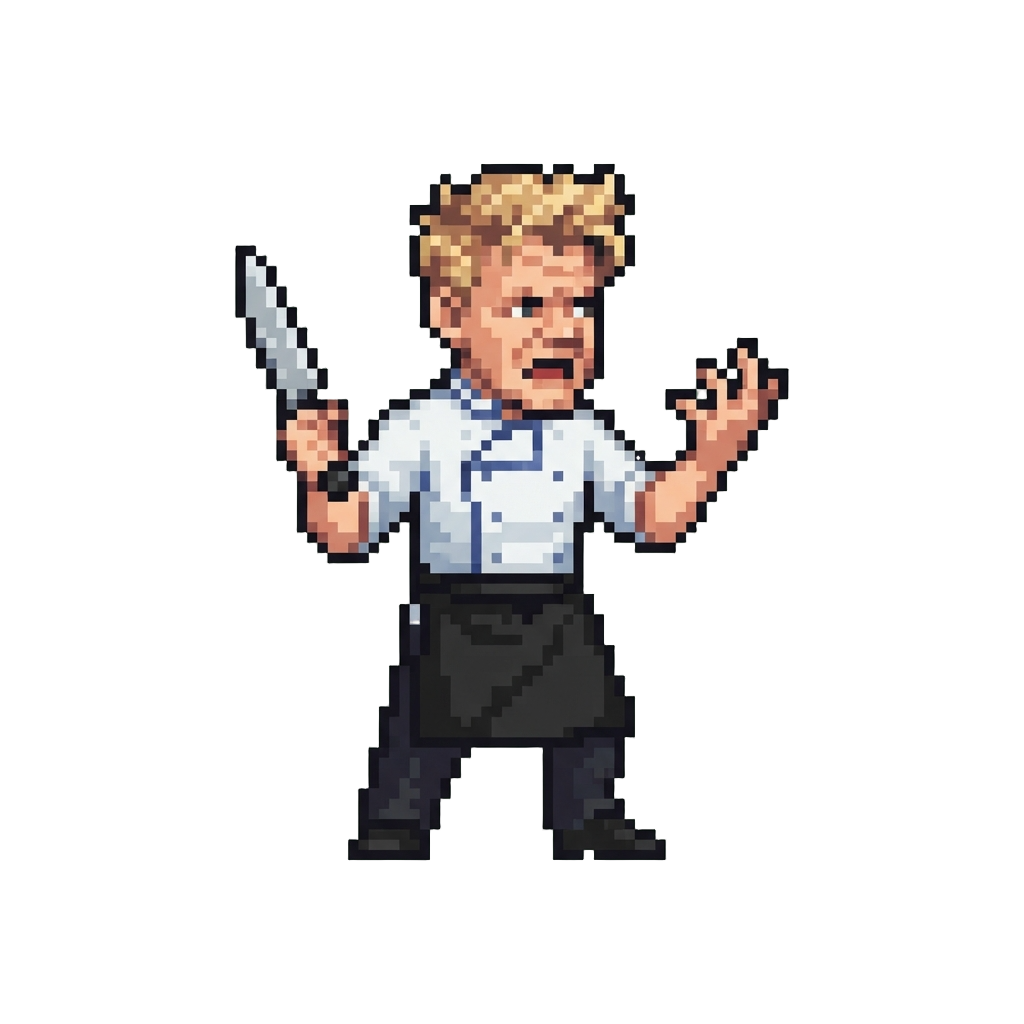 A Legendary Gordon Ramsay Striking a Dramatic Culinary Pose