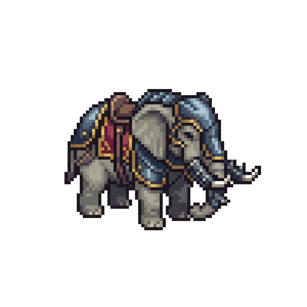 An Armored Battle Elephant with Iron Tusk Guards