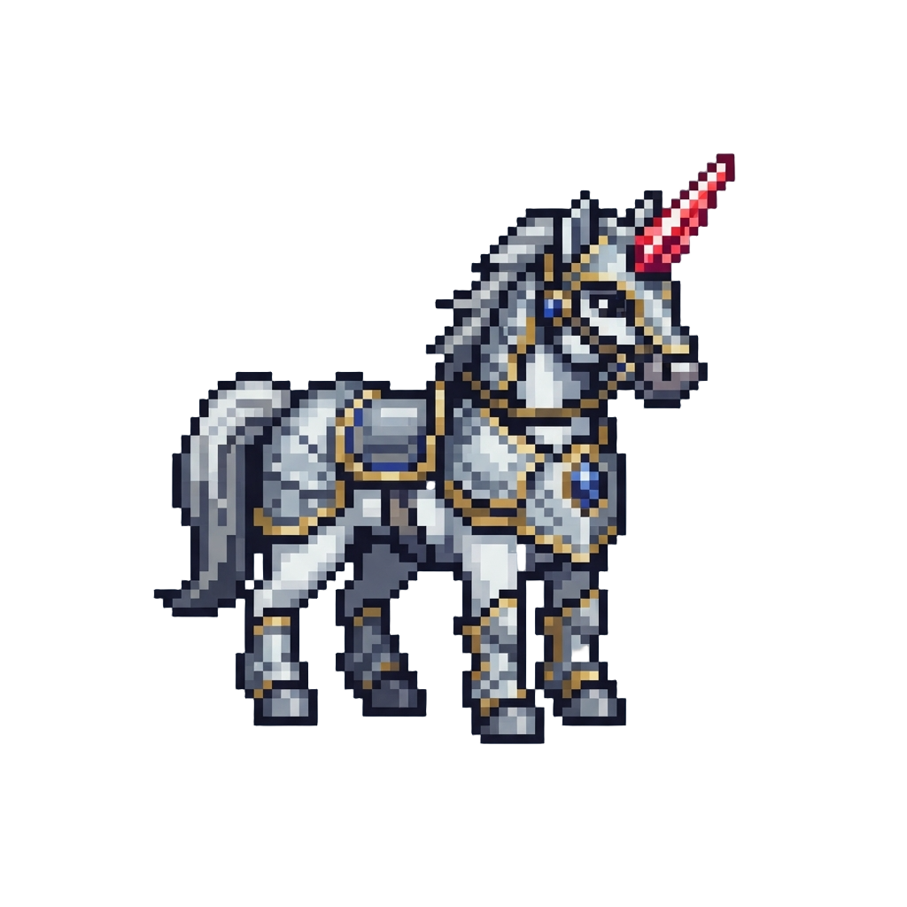 A Powerful Armored Unicorn with a Ruby Horn