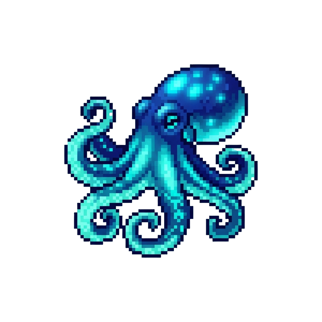 A Glowing Bioluminescent Blue Octopus