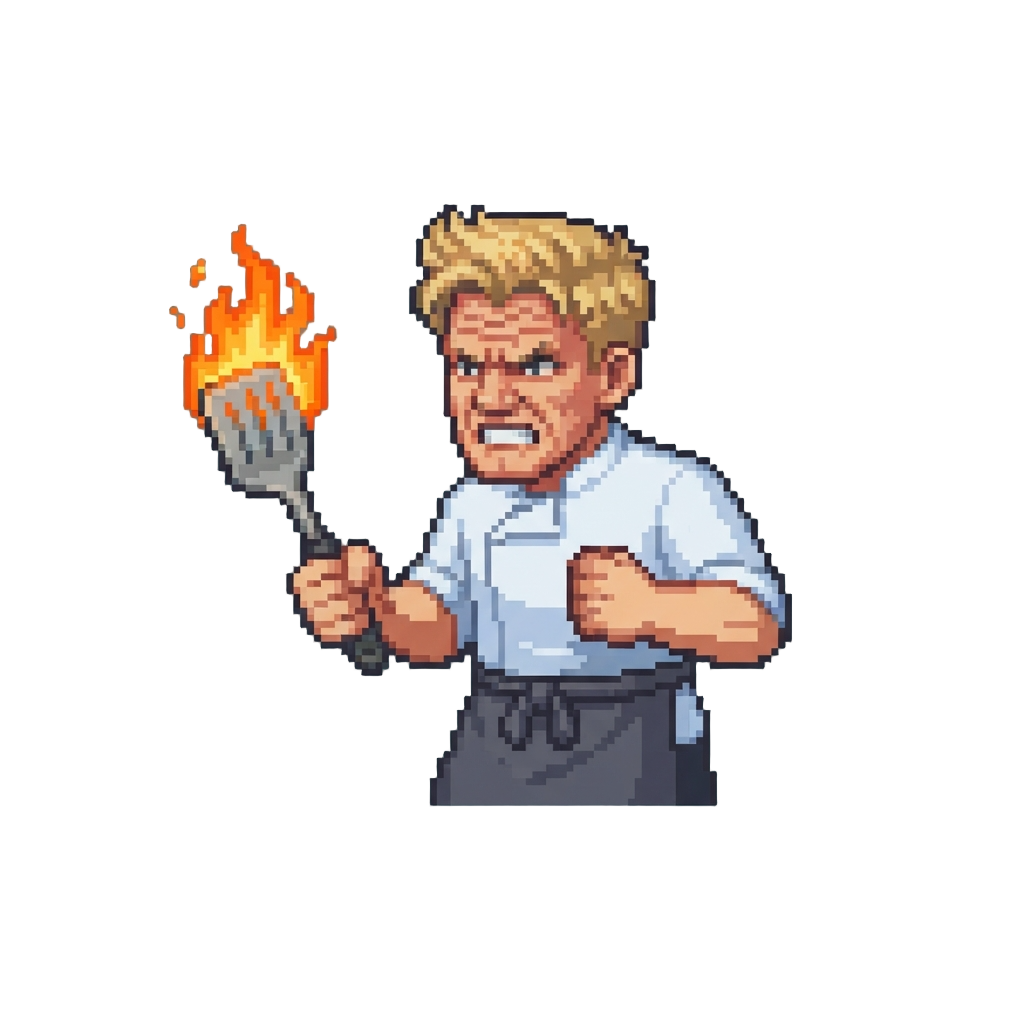 A Furious Gordon Ramsay Clutching a Flaming Spatula