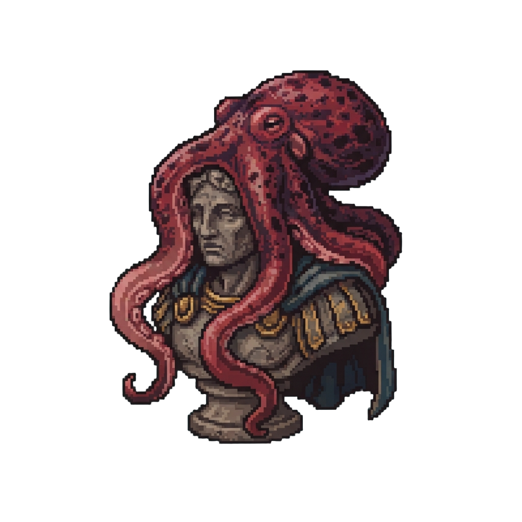 An Ancient Colossal Octopus Draped Over the Bust