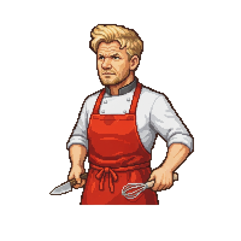 A Heroic Gordon Ramsay Wearing a Fiery Red Apron