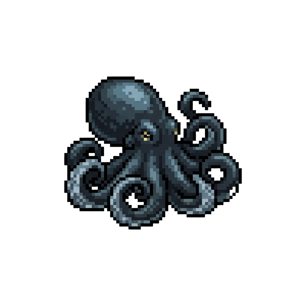 A Slippery Midnight Black Octopus with Curling Arms
