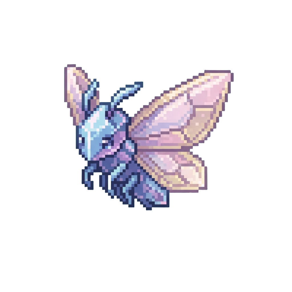 A Luminous Crystal Moth Emitting Soft Pastel Dust