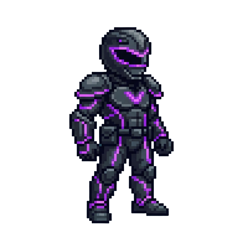 A Bright Shadow Black Ranger Suit Glowing with Neon Purple Energy Lines