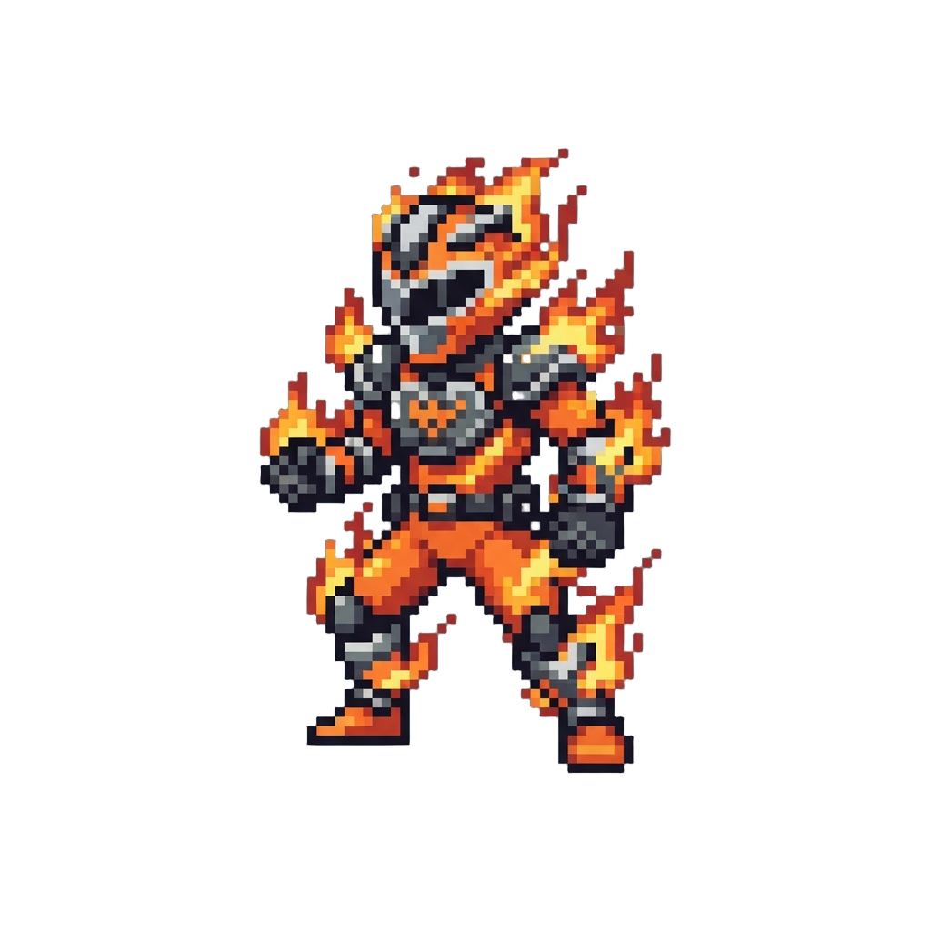 A Fierce Blaze Orange Ranger Suit Wrapped in Crackling Fire Effects