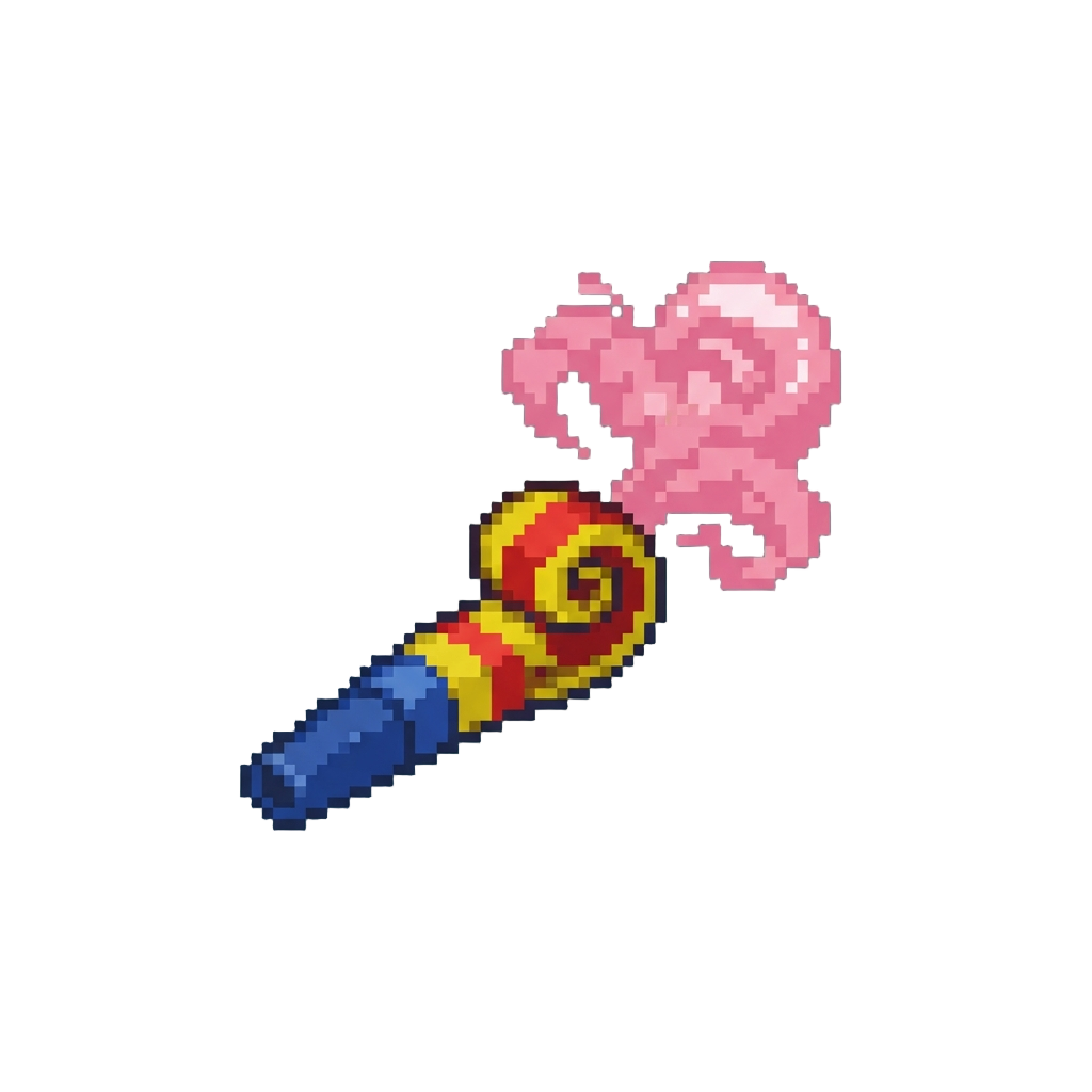 A Tiny Party Blower Sound with a Puff of Pink Smoke