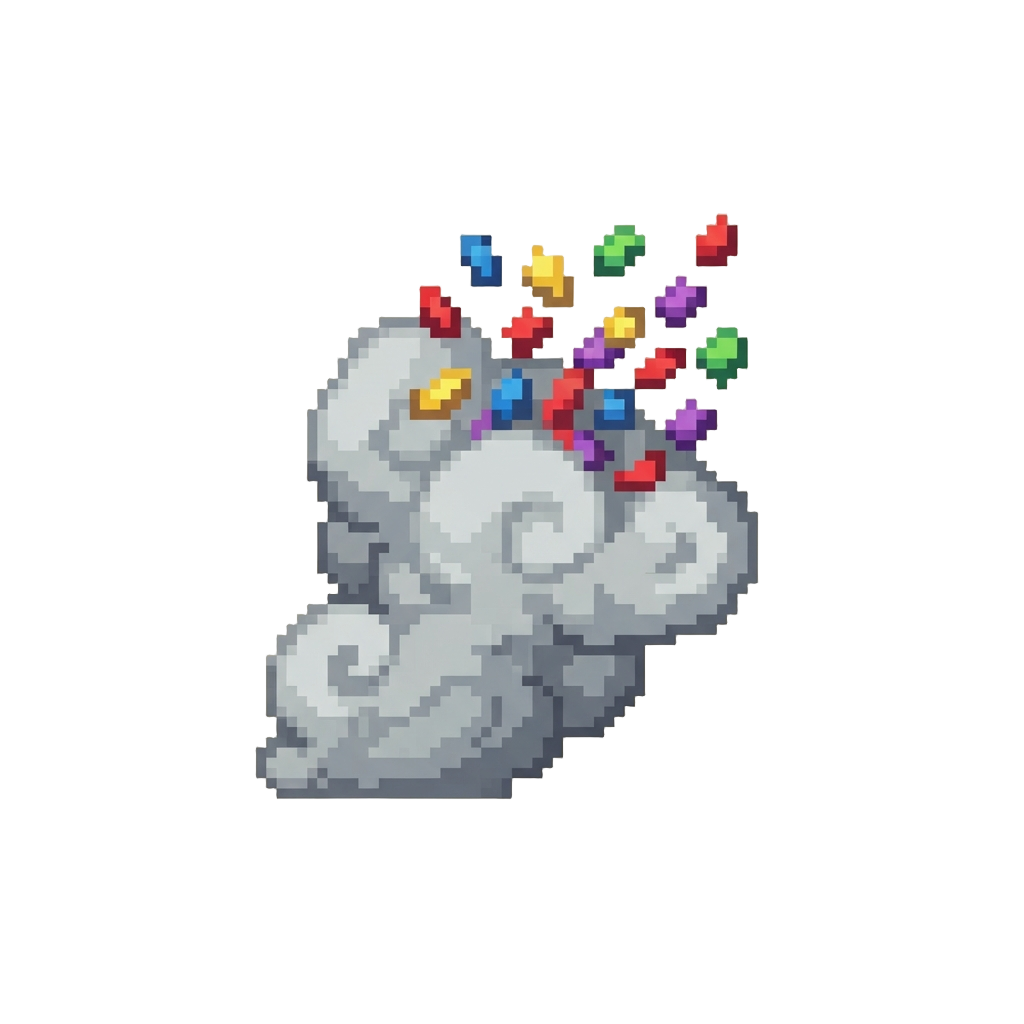 A Tiny Comical Puff of Smoke and Confetti