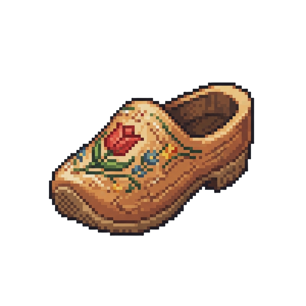 Wooden Dutch Clogs with Painted Flowers
