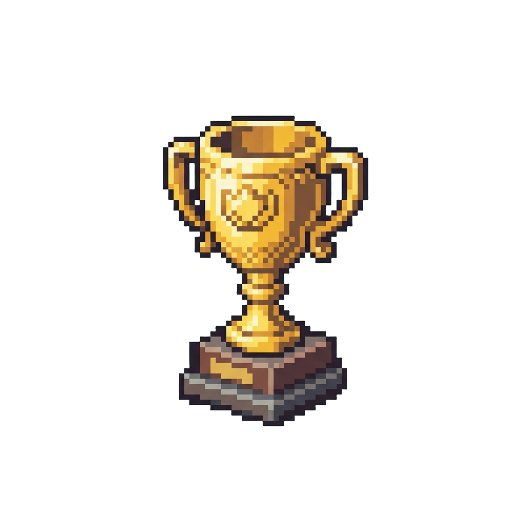 A Towering Shimmering Trophy Surrounded by Golden Confetti