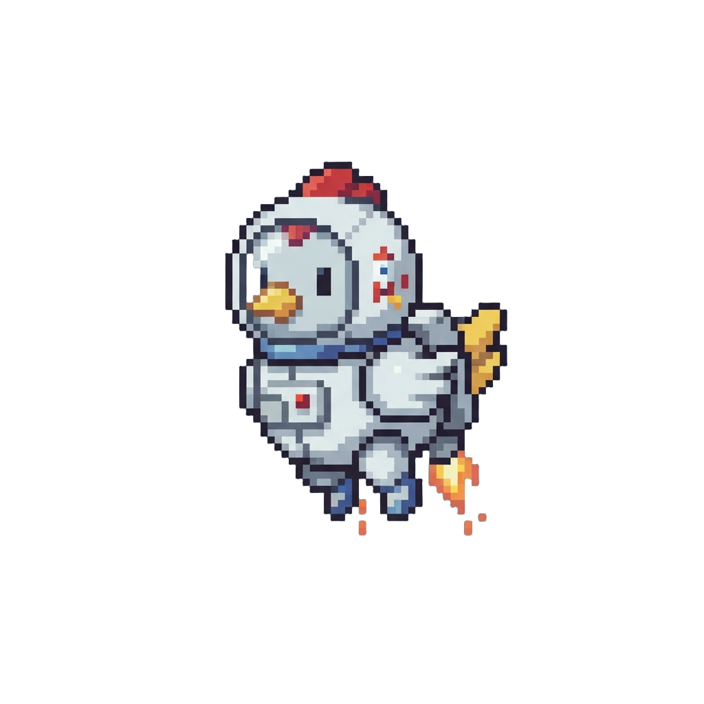 A Tiny Astronaut Chicken Hovering in Zero Gravity