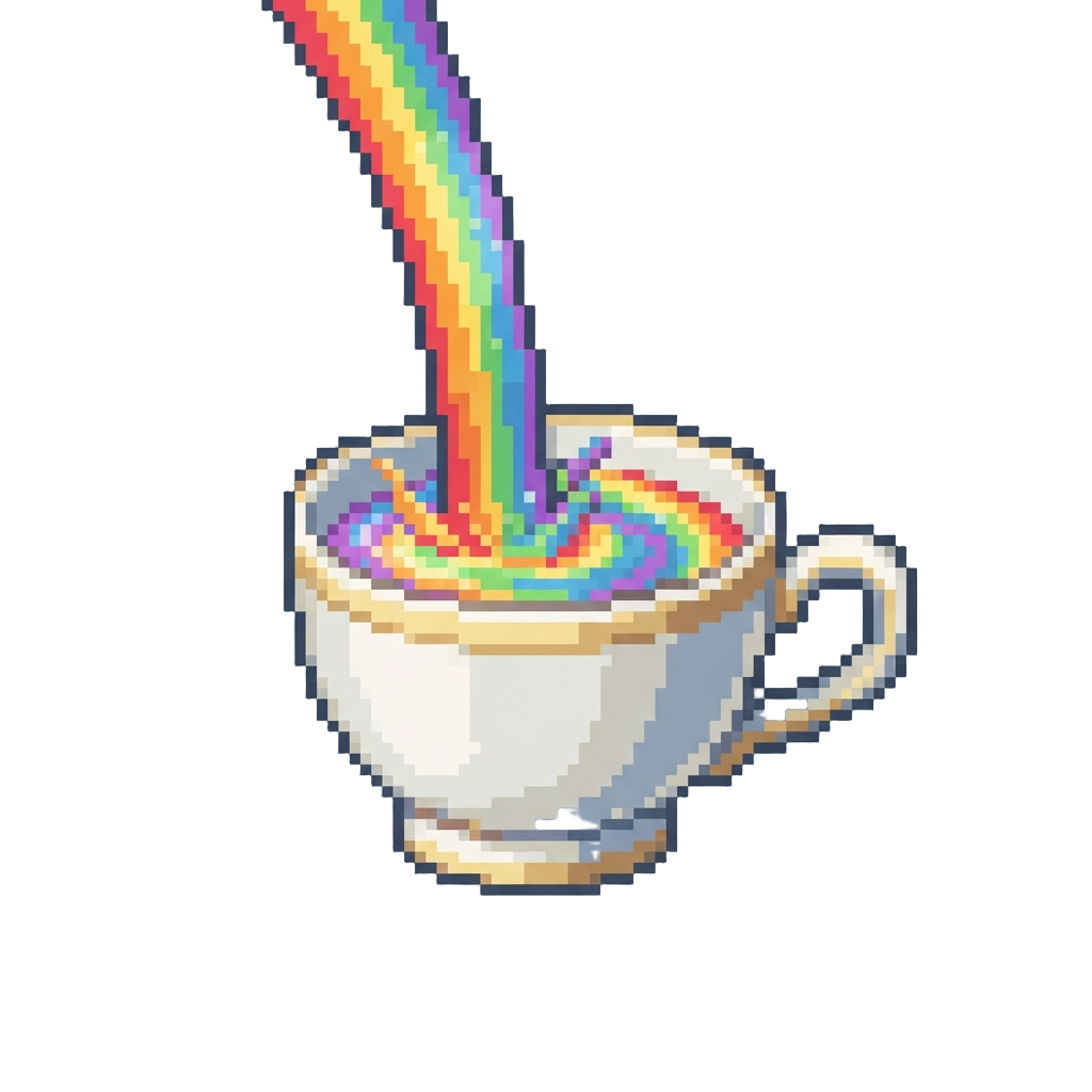 A Waterfall of Liquid Rainbows Flowing Into a Tea Cup
