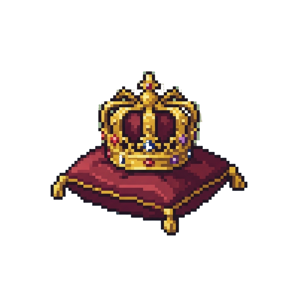 A Solid Gold Glowing Crown Resting on a Velvet Pillow