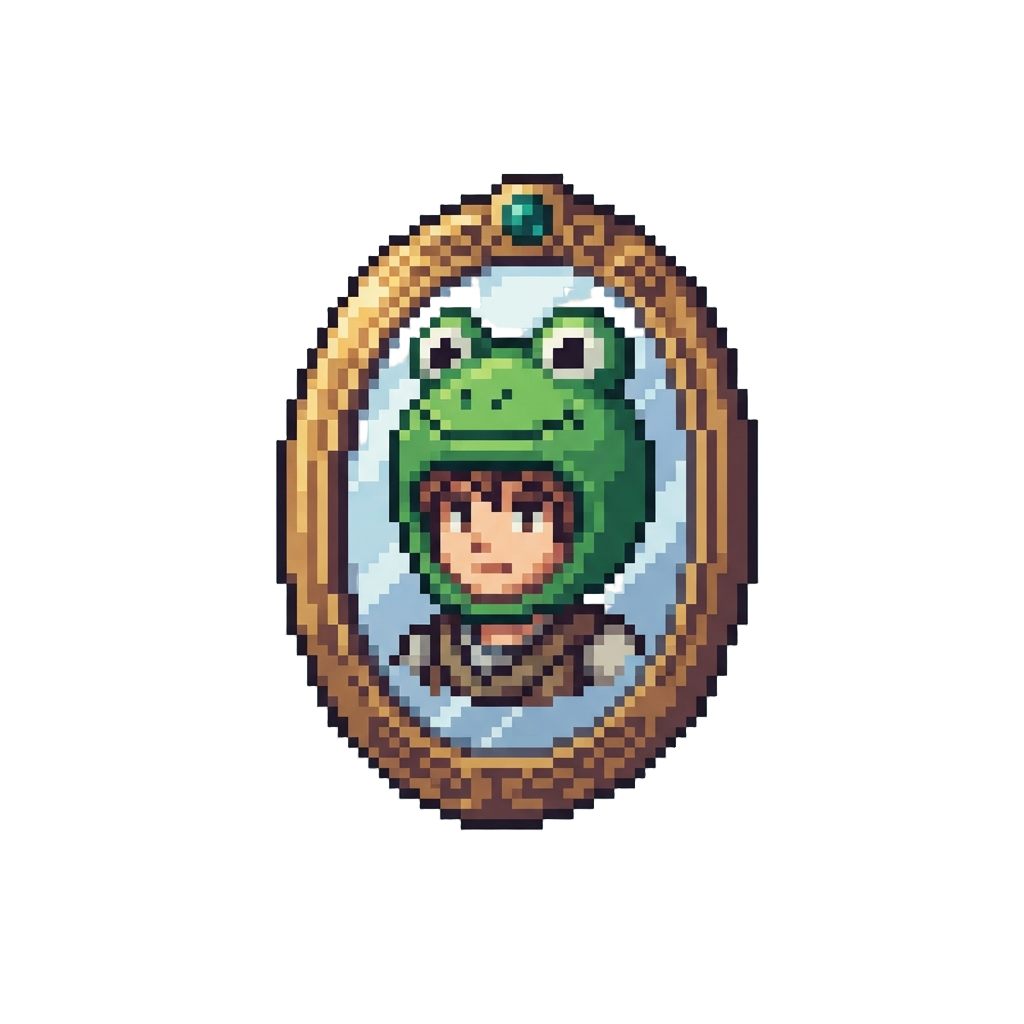 A Magical Mirror Image of @image1 Wearing a Giant Frog Hat