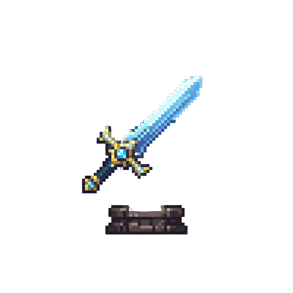 A Legendary Glowing Sword Floating in a Pedestal Beam