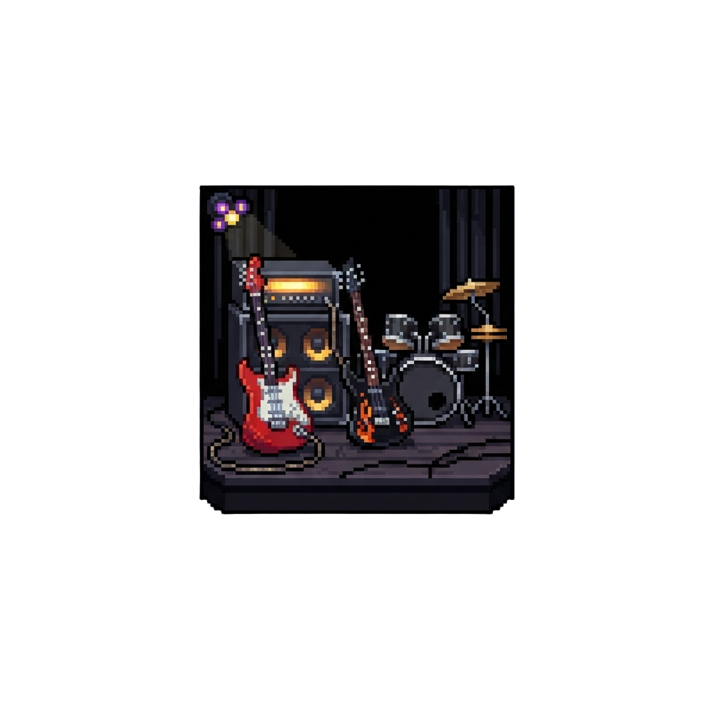A Heavy Metal Rock Concert Setup with Glowing Electric Guitars