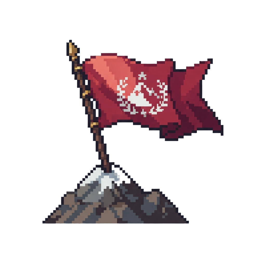 A Massive Mountain Peak Conqueror Flag Waving