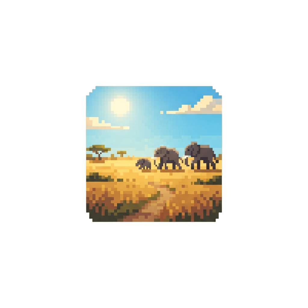 The Vibrant Sun-drenched Serengeti Savanna in Africa with Distant Elephants