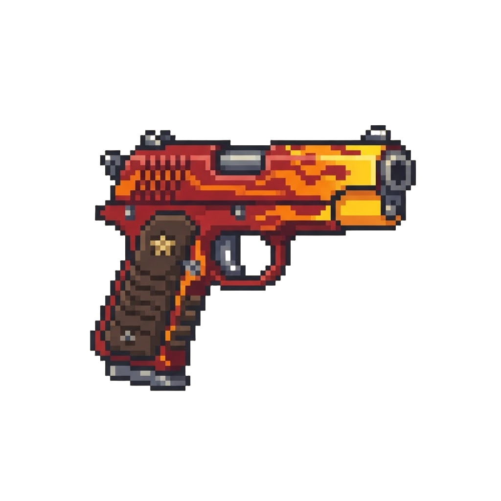 A Customized Crimson Flame-painted Blaster Pistol