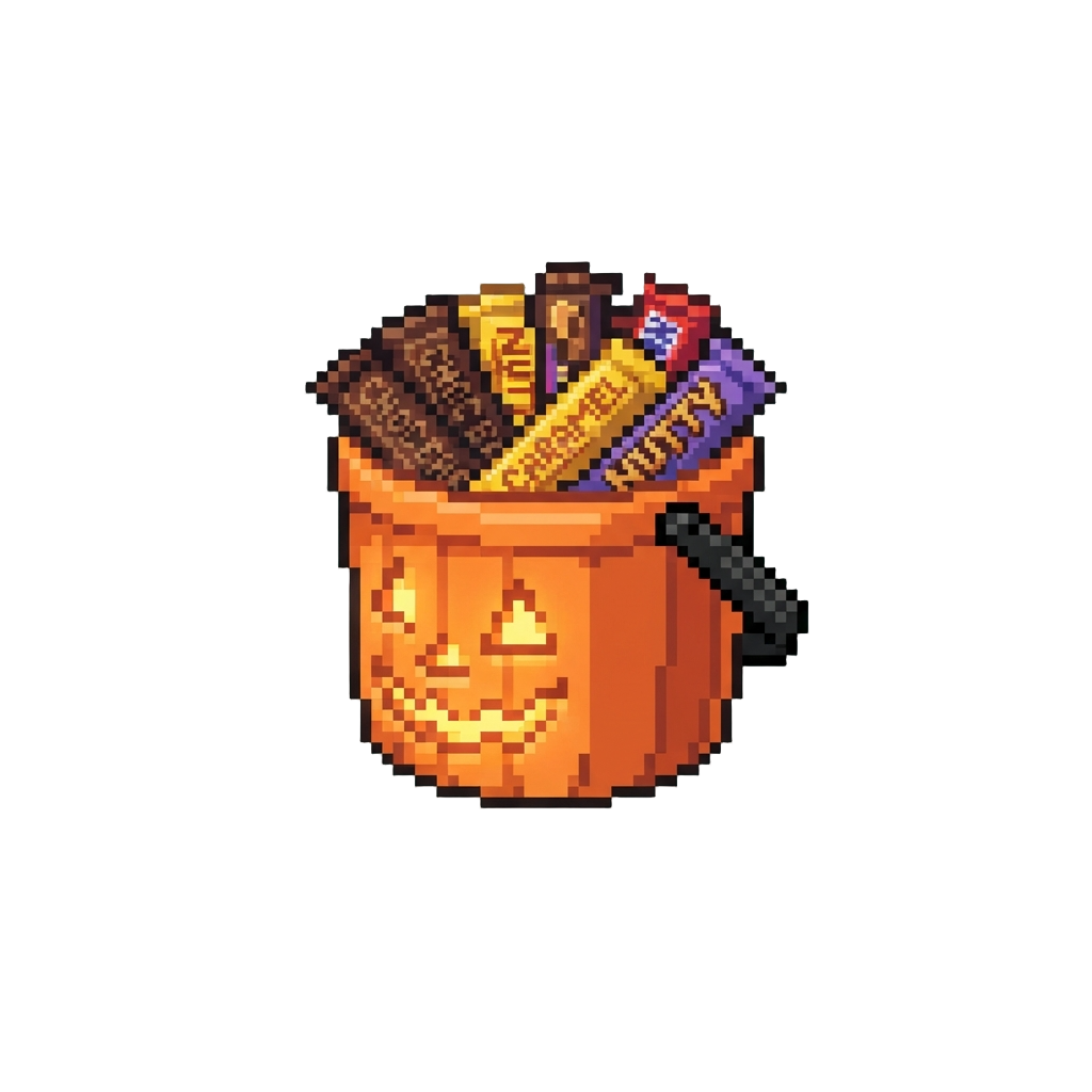 A Glowing Jack-o-lantern Bucket Overflowing with King-sized Candy Bars