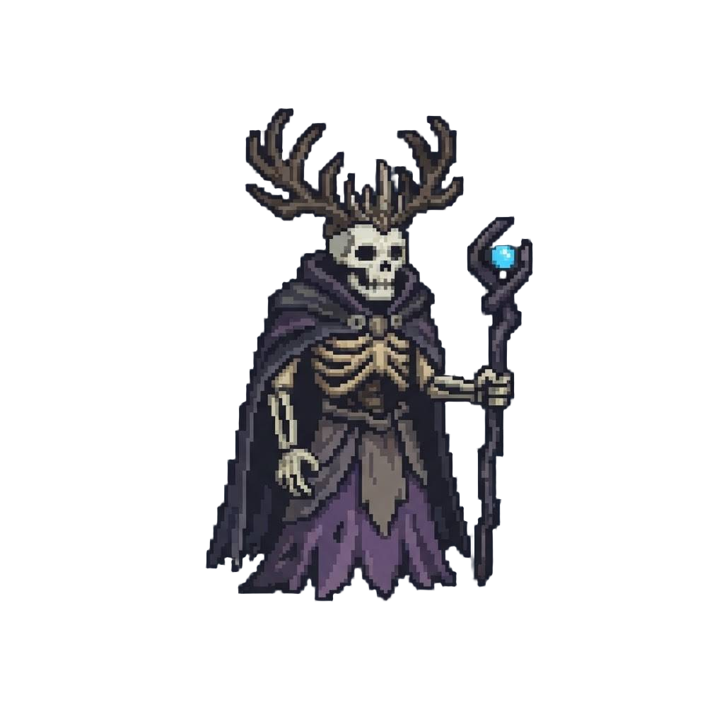 A Towering Rib-caged Lich Crowned in Jagged Antler Bones
