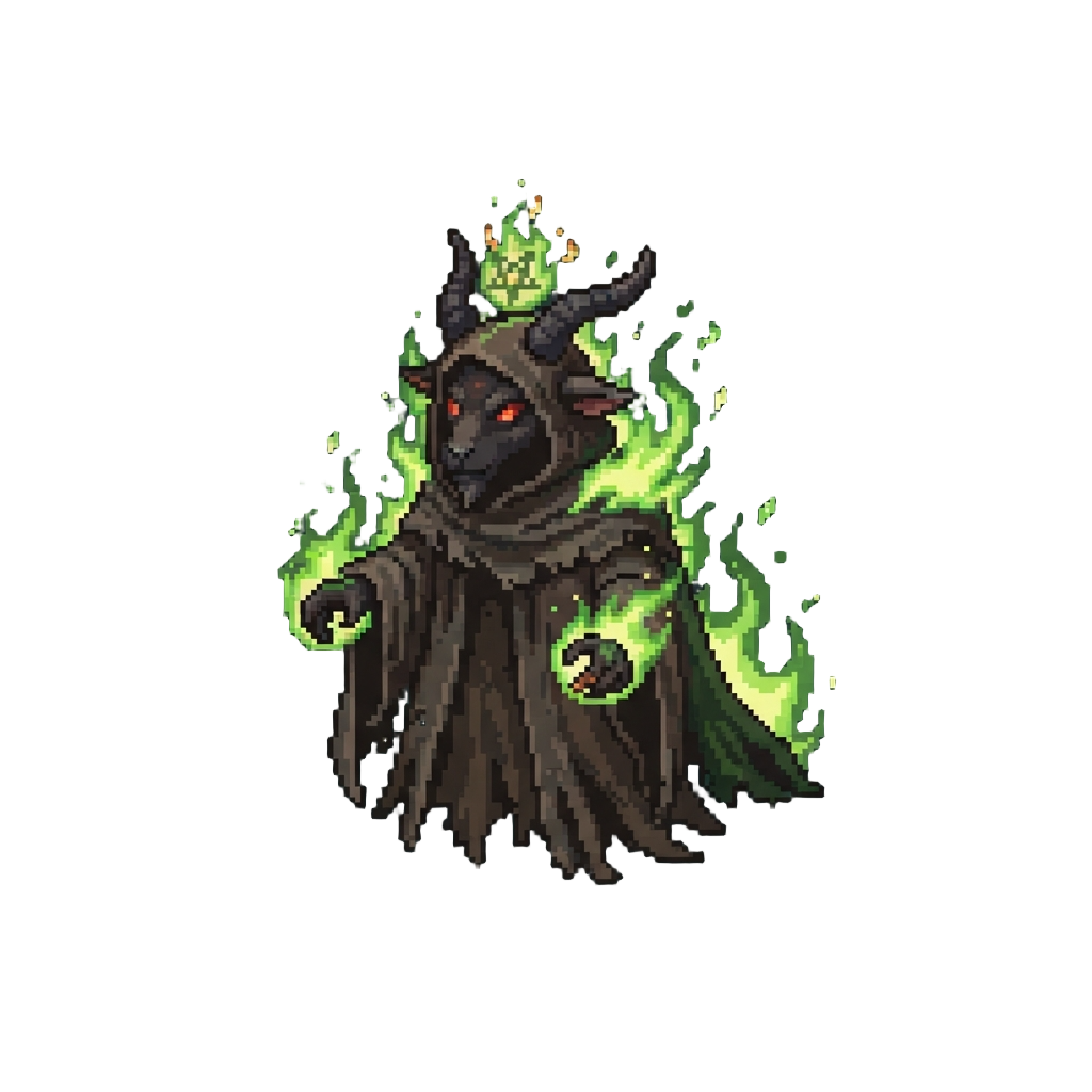 A Cloaked Baphomet Wretch Burning with Unholy Green Fire