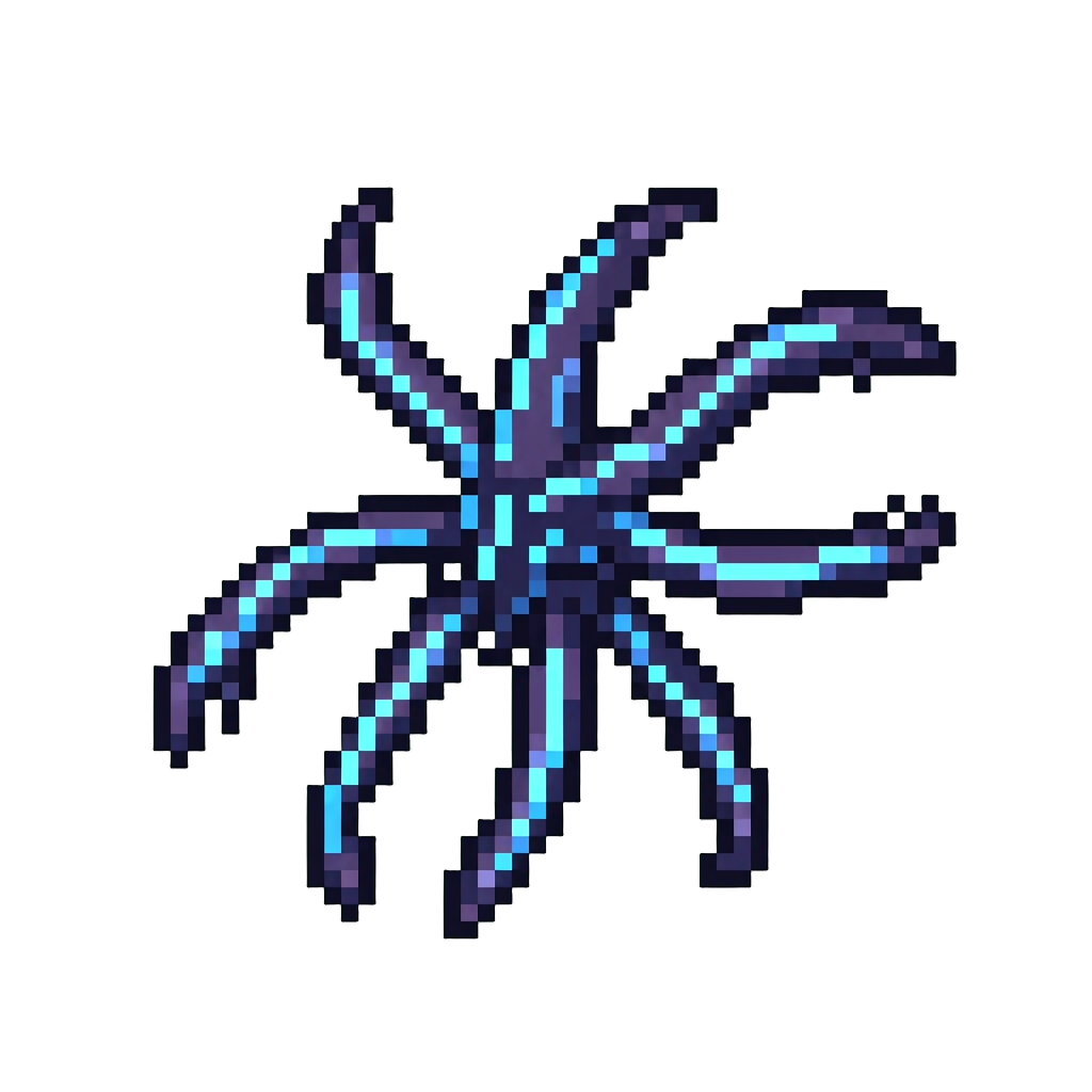 A Four-armed Spindly Twilight Stalker with Neon Seam Lines