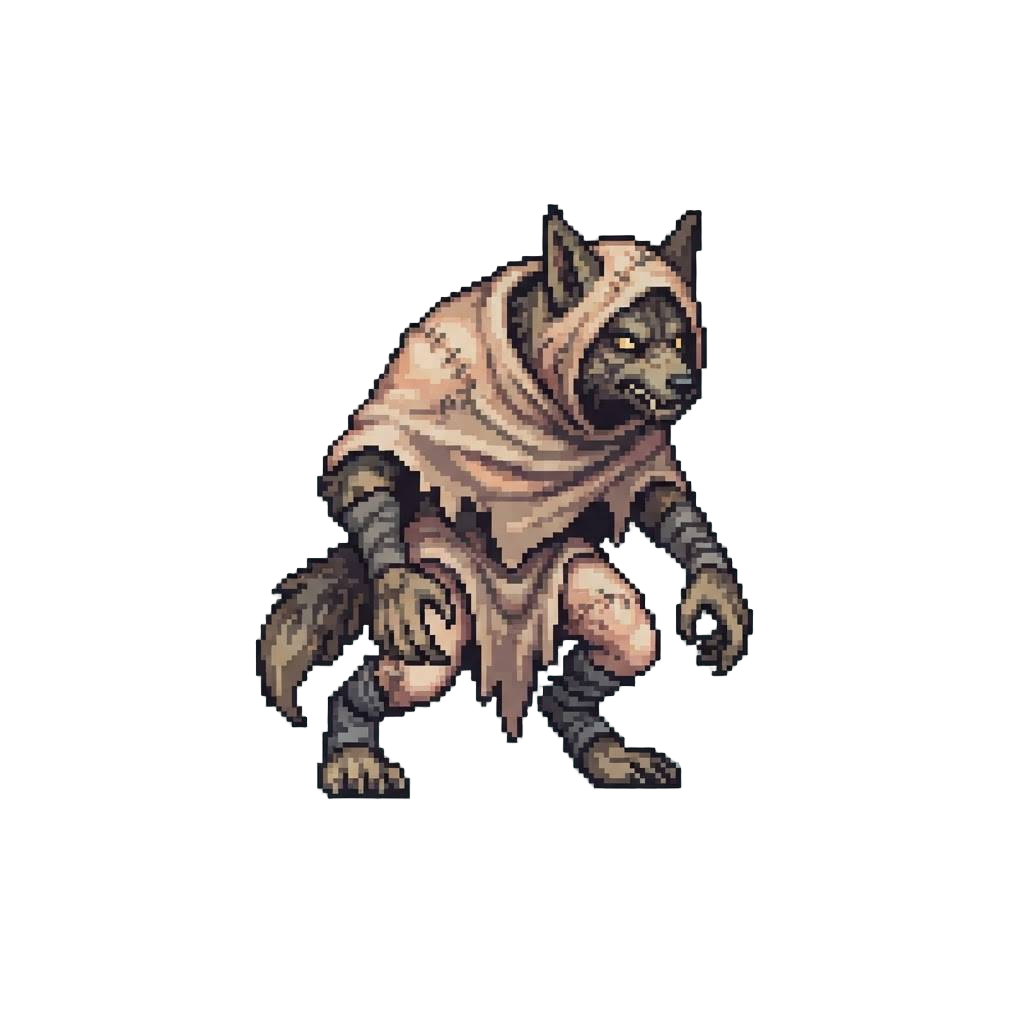 A Gaunt Canine-humanoid Shapeshifter Wearing Stretched Human Flesh
