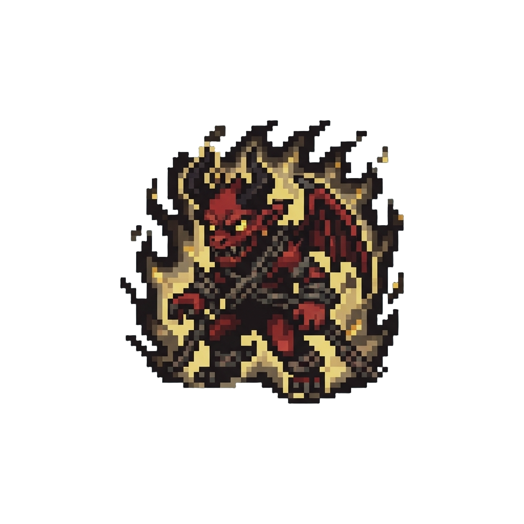 A Smoldering Chained Archfiend Enveloped in Sulfurous Black Fire