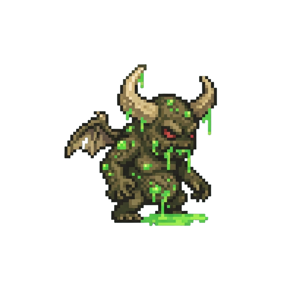 A Horned Rot-demon Dripping Corrosive Green Boils