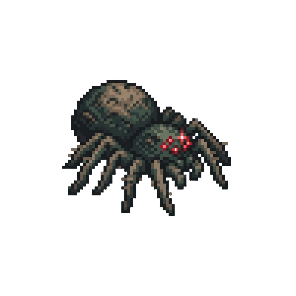 A Bulbous Hairy Crypt Spider Bristling with Glowing Ruby Eyes