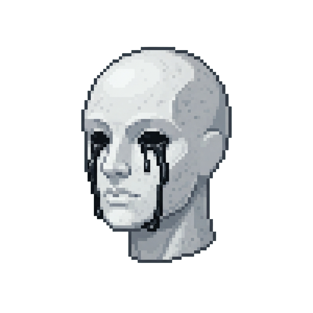 A Blank Marble Mannequin Oozing Black Fluid From Where Eyes Should Be