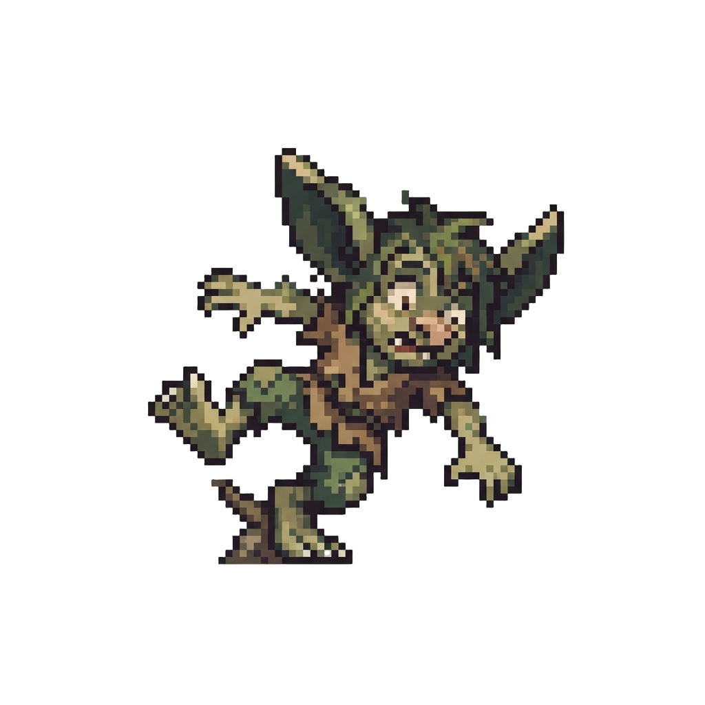 A Scruffy Swamp Imp with Oversized Ears Tripping Over Itself