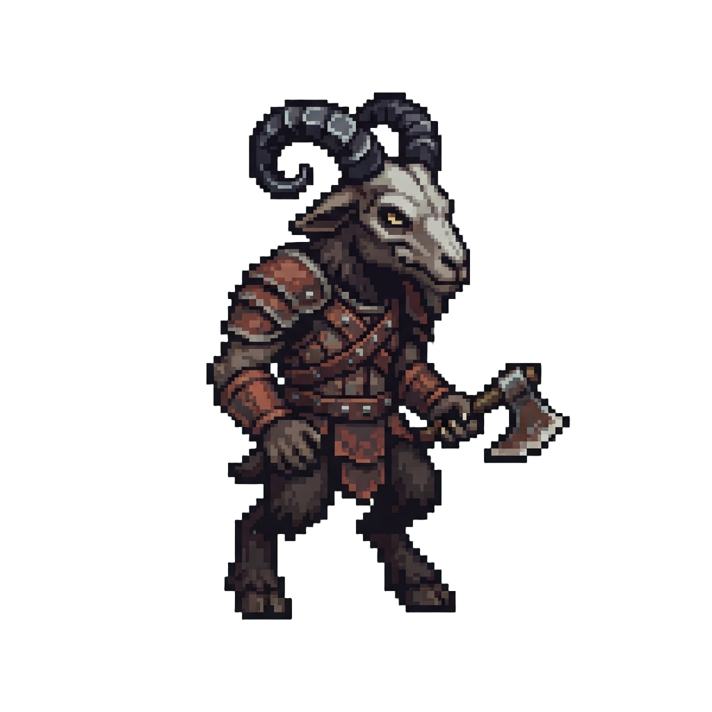 A Bipedal Goat-headed Demon with Curving Obsidian Horns and Slit Eyes