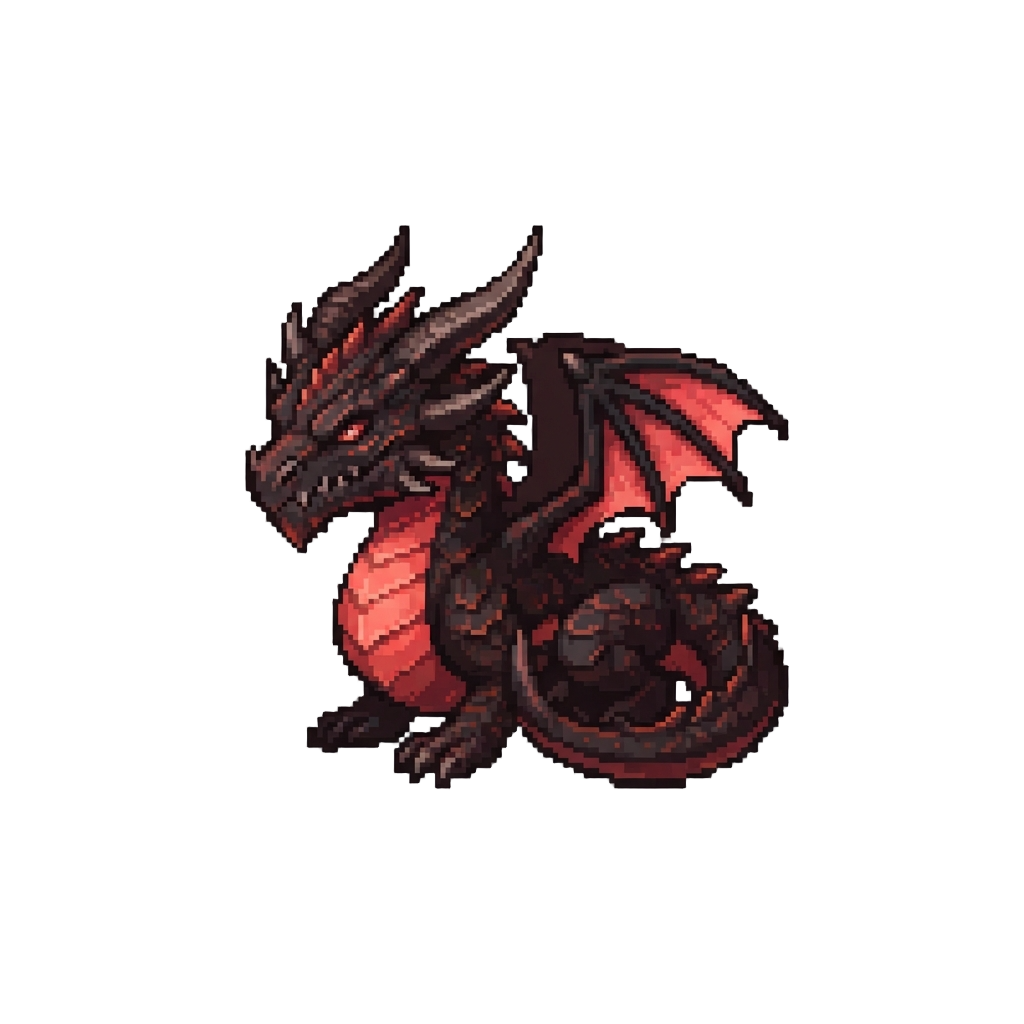 A Six-horned Crimson Abyss Dragon with Smoldering Obsidian Scales