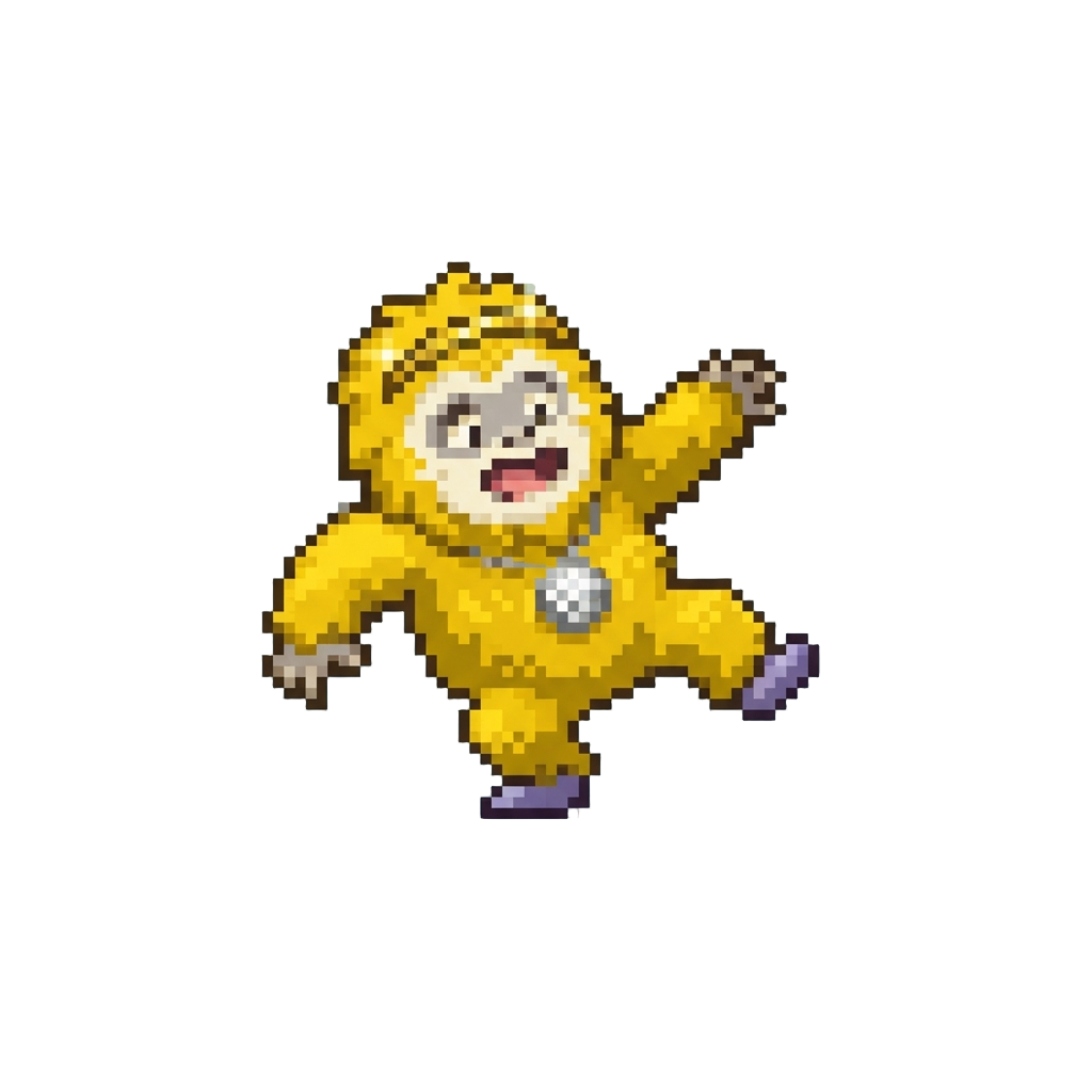 A Golden Fuzzy Disco Yeti Struggling to Hold Its Footing