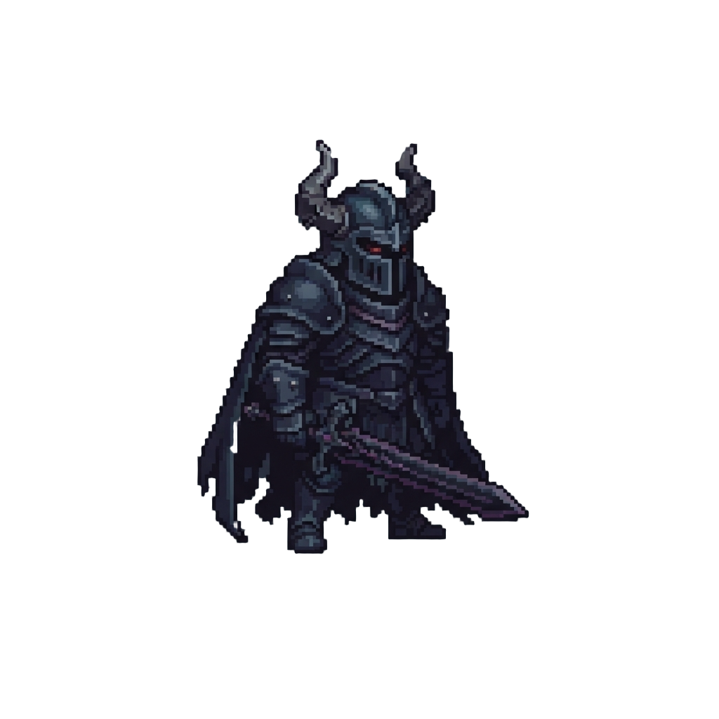 A Horned Abyssal Knight Draped in Shadow