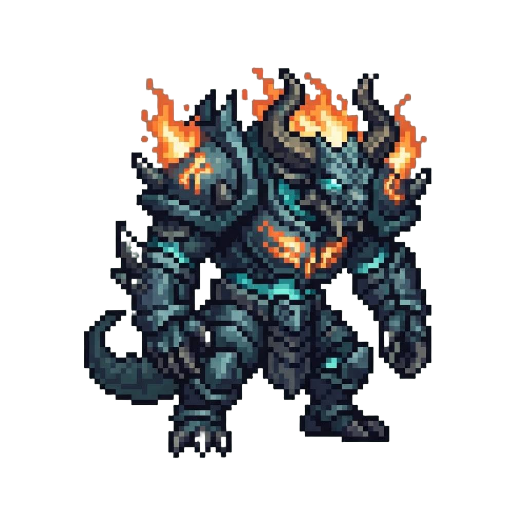An Armored Spectral Behemoth with Flaming Runic Crests