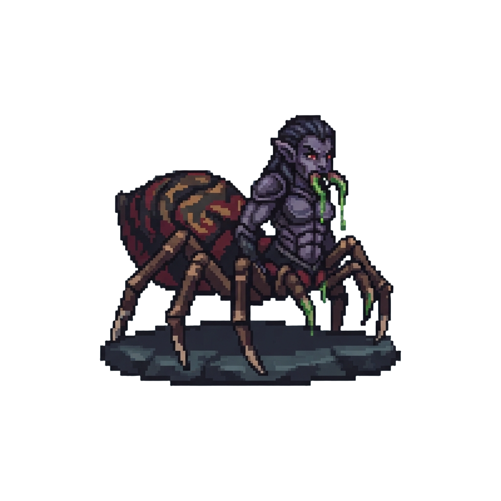 An Eight-legged Human-torso Arachnid with Dripping Venom Pedipalps