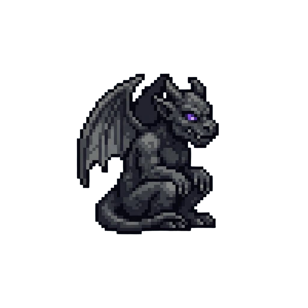 A Shadowy Winged Gargoyle Lord with Glowing Violet Eyes